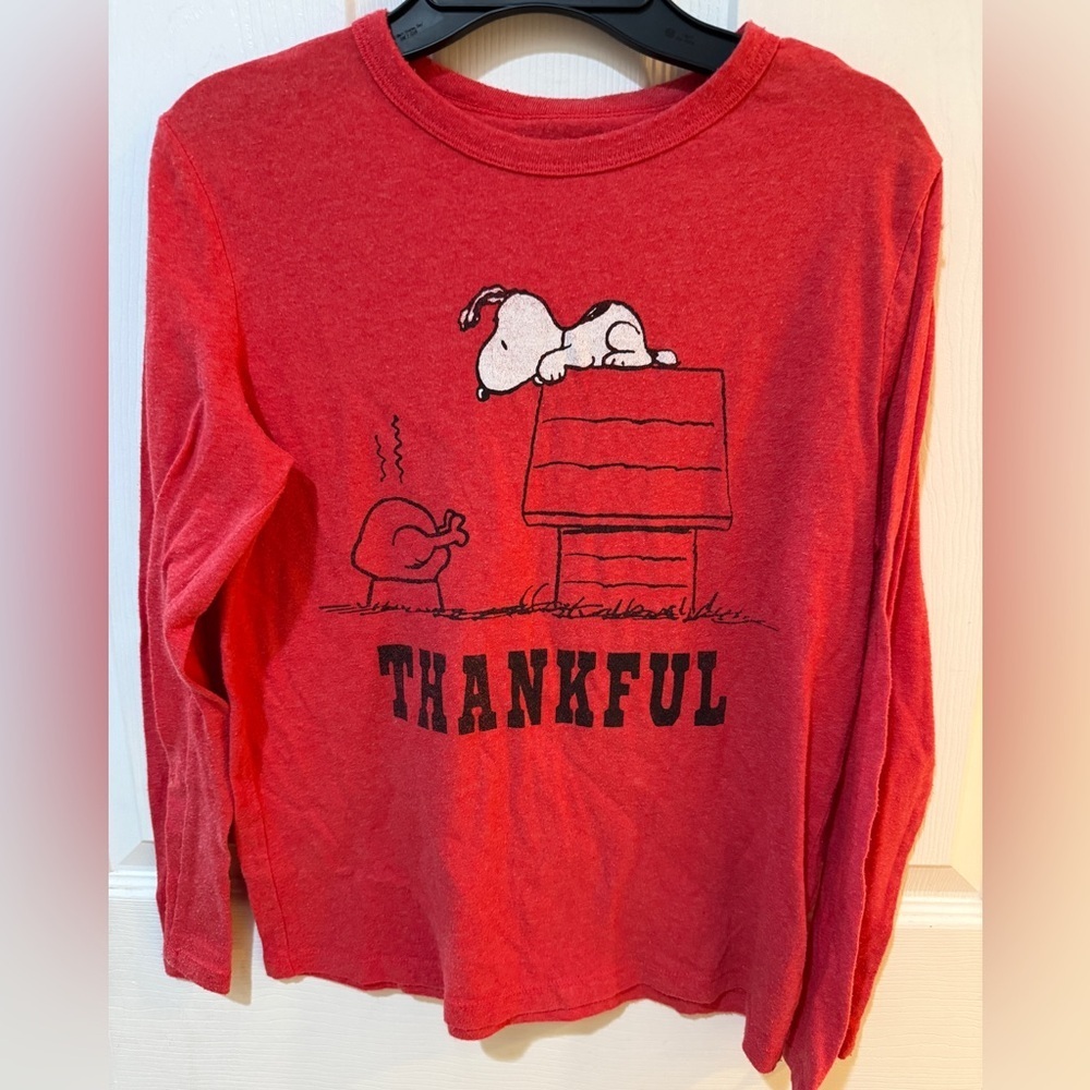 GAP Red Thankful Snoopy Long Sleeve Tee holiday Thanksgiving,  Charlie Brown